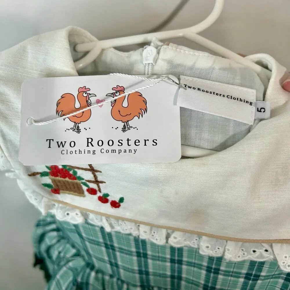 Two Roosters Clothing Girls Homegrown Pettiskirt Dress Green Plaid 5 NWT Flaws